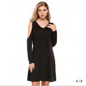 Black Long Sleeve V-Neck Cold Shoulder Dress